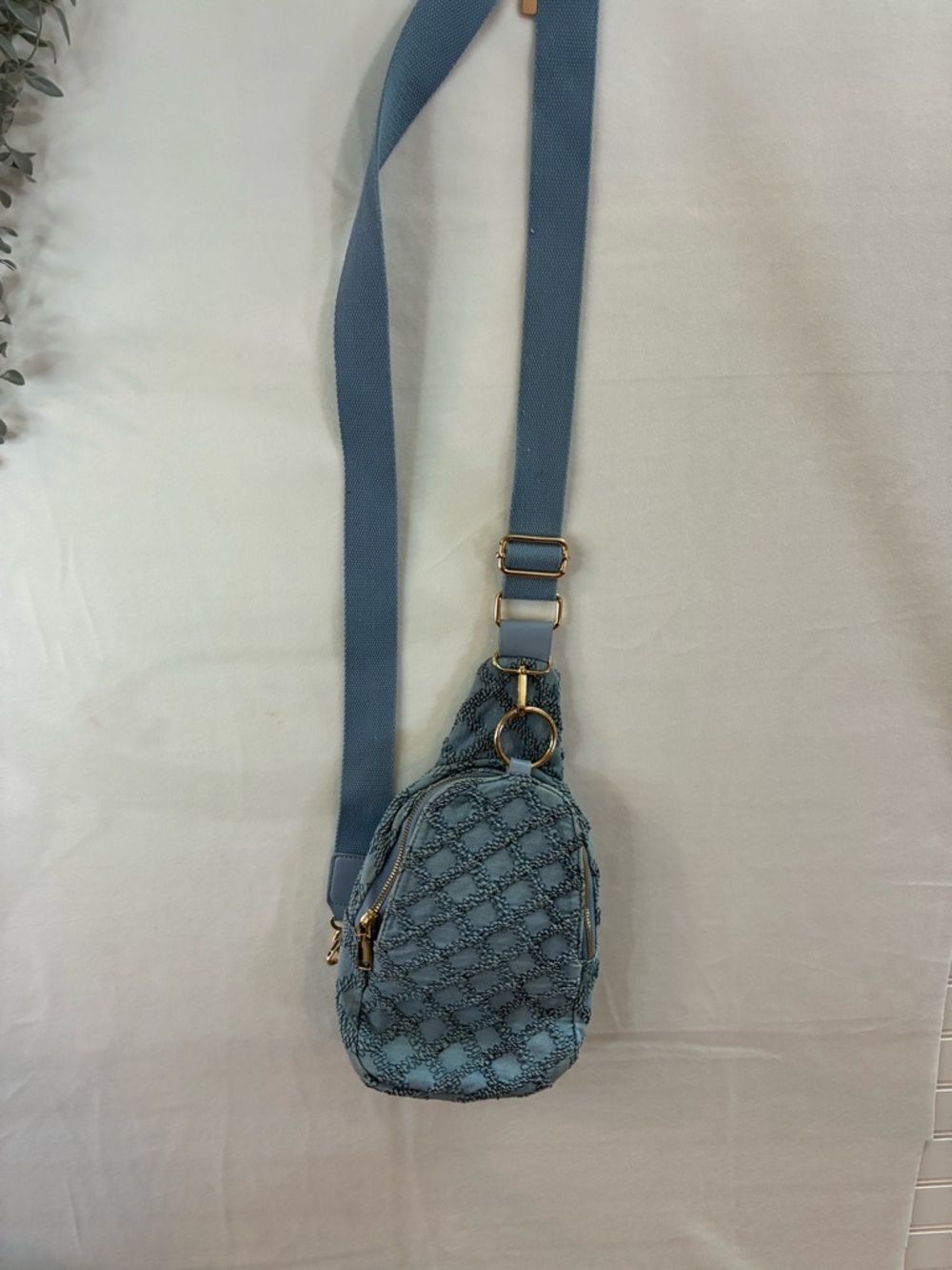 Moda Luxe Dusty Blue Quilted Crossbody Sling Bag